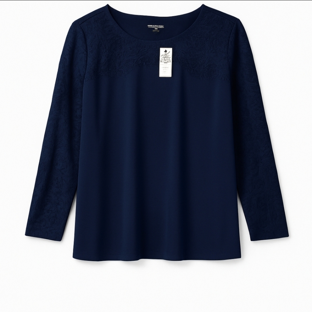 NWT Talbots Navy Lace Yolk Peasant Top Plus Sz 1X